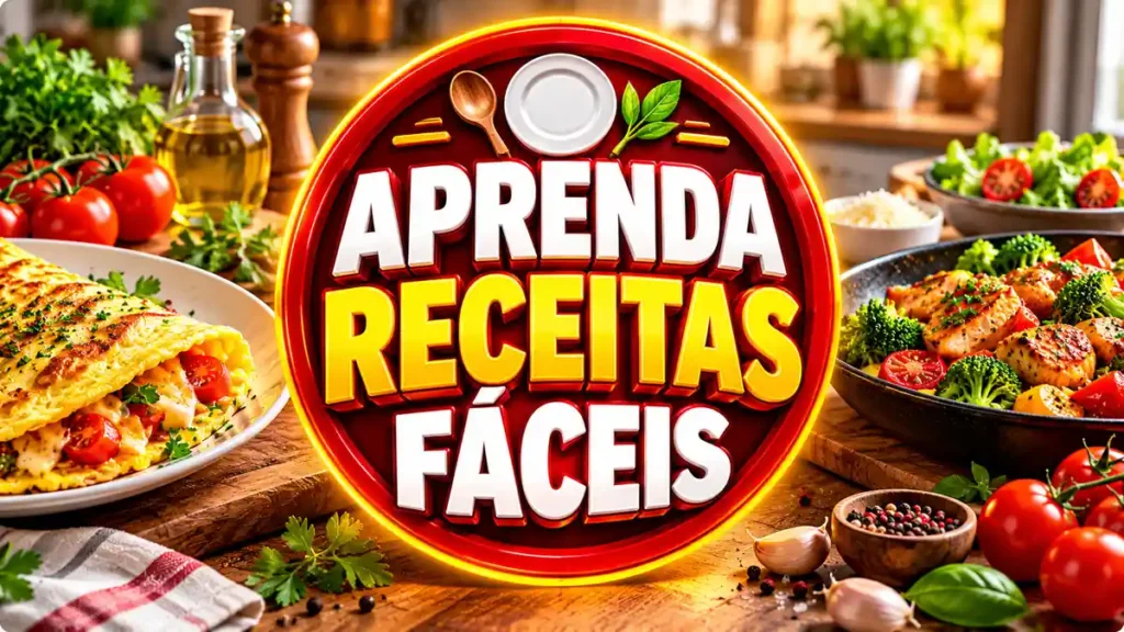 Ilustração editorial do tema Aprenda Receitas Fáceis com pratos caseiros em ambiente de cozinha