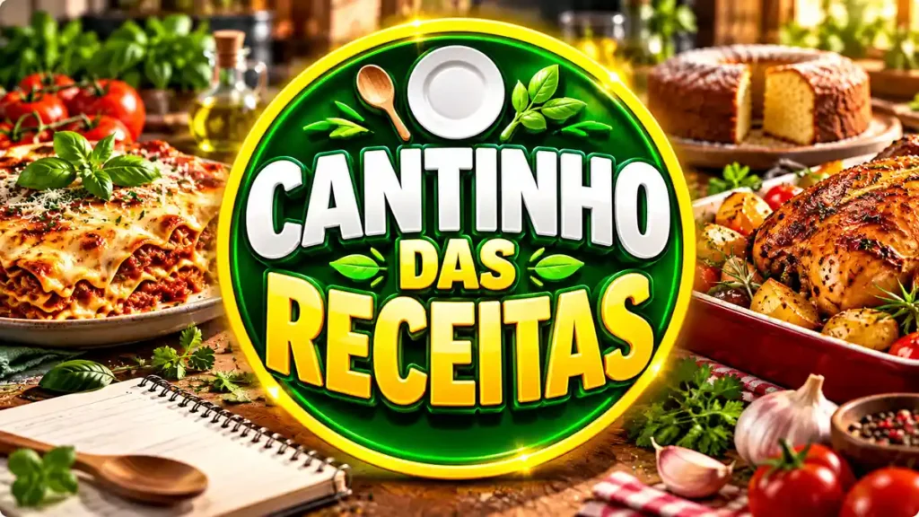 Ilustração editorial do tema Cantinho das Receitas com pratos caseiros em ambiente de cozinha