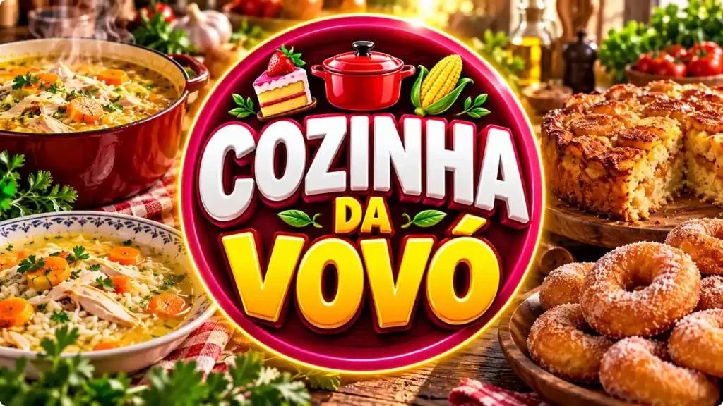 Ilustração editorial do tema Cozinha da Vovó com pratos caseiros em ambiente de cozinha