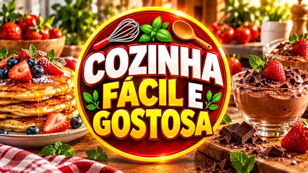 Ilustração editorial do tema Cozinha Fácil e Gostosa com pratos caseiros em ambiente de cozinha