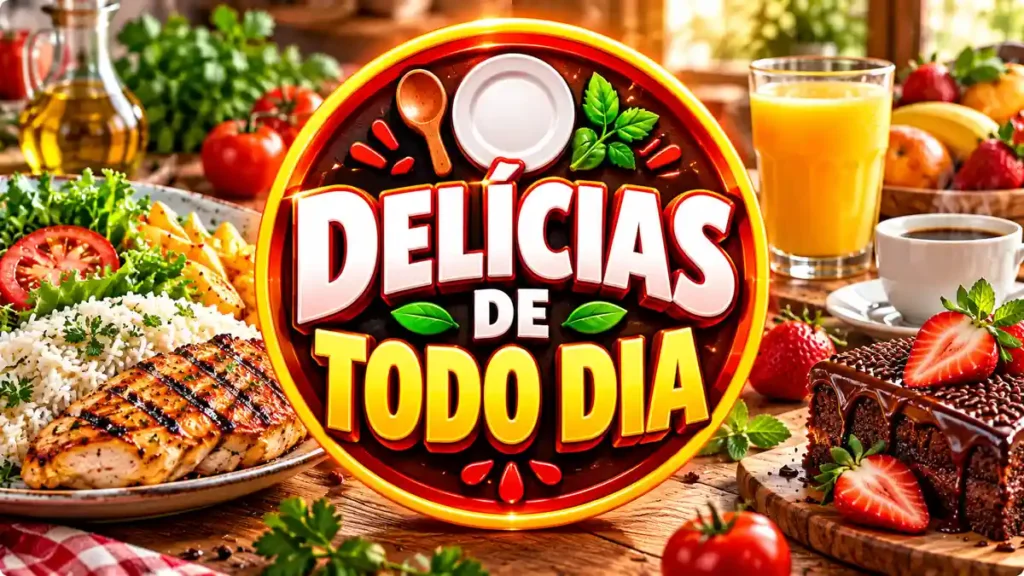 Ilustração editorial do tema Delícias de Todo Dia com pratos caseiros em ambiente de cozinha