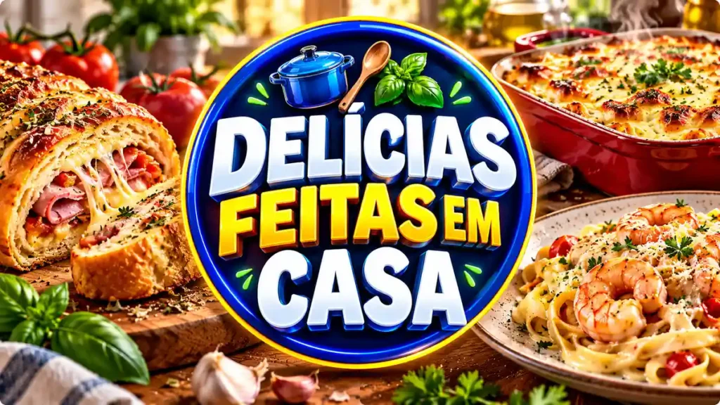 Ilustração editorial do tema Delícias Feitas em Casa com pratos caseiros em ambiente de cozinha