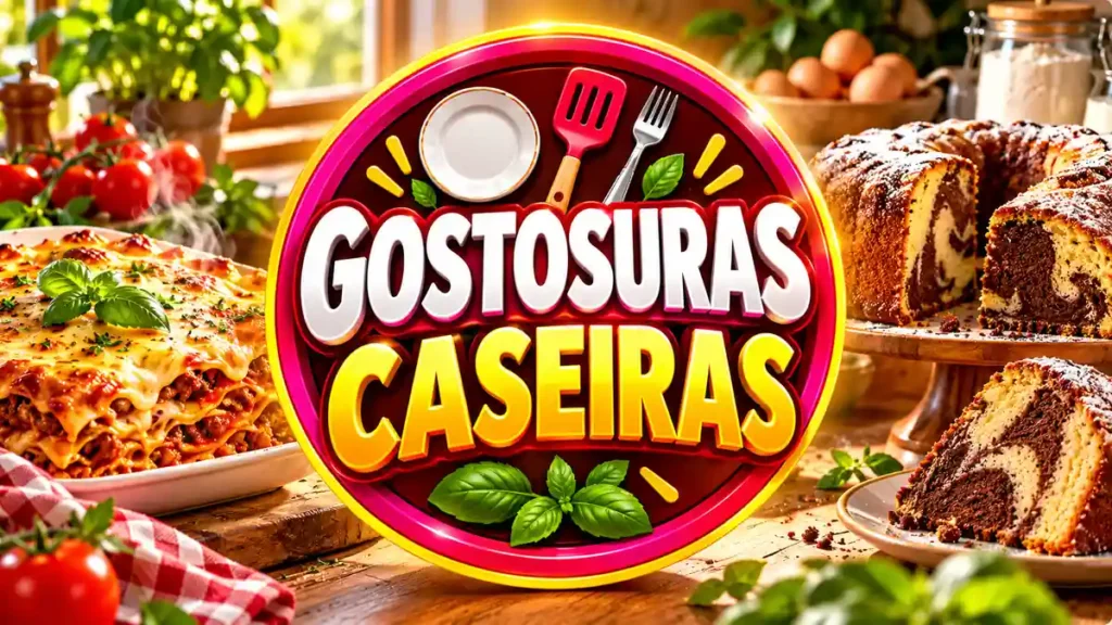 Ilustração editorial do tema Gostosuras Caseiras com pratos caseiros em ambiente de cozinha