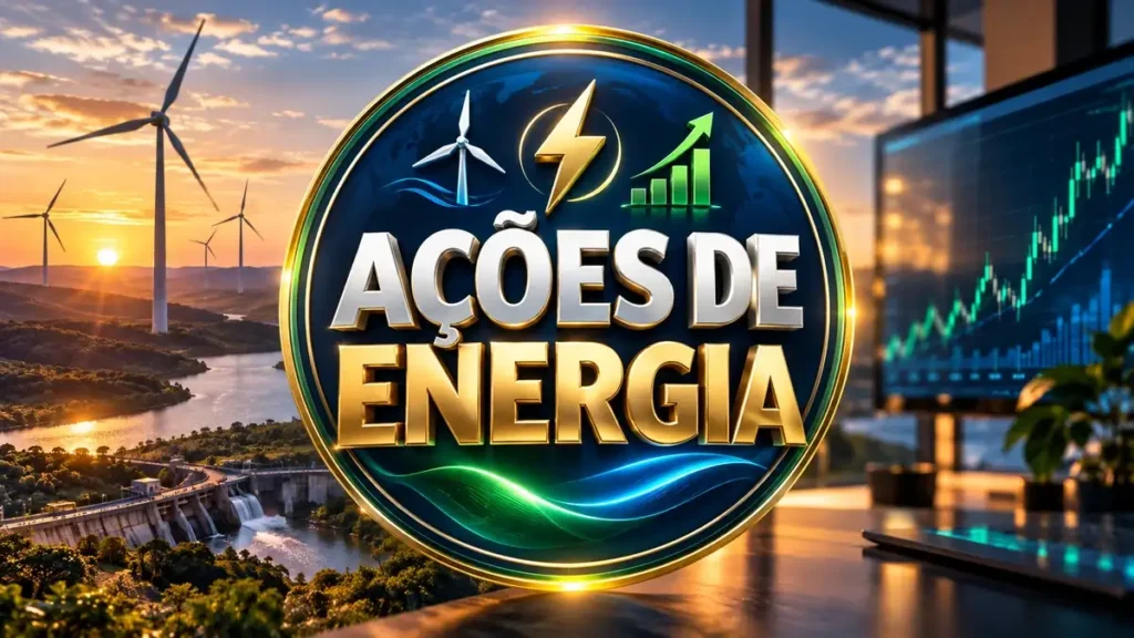 Arte ilustrativa 16:9 sobre ações de empresas de energia, categoria ações, no AulaFocus