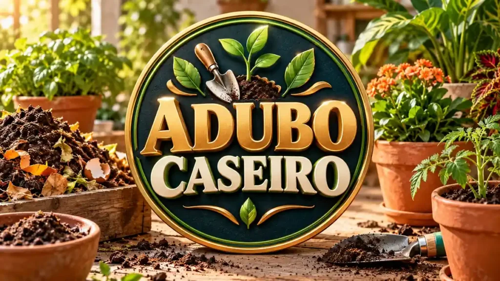 Arte ilustrativa 16:9 sobre adubo caseiro e cuidados com o solo, categoria jardim, no AulaFocus