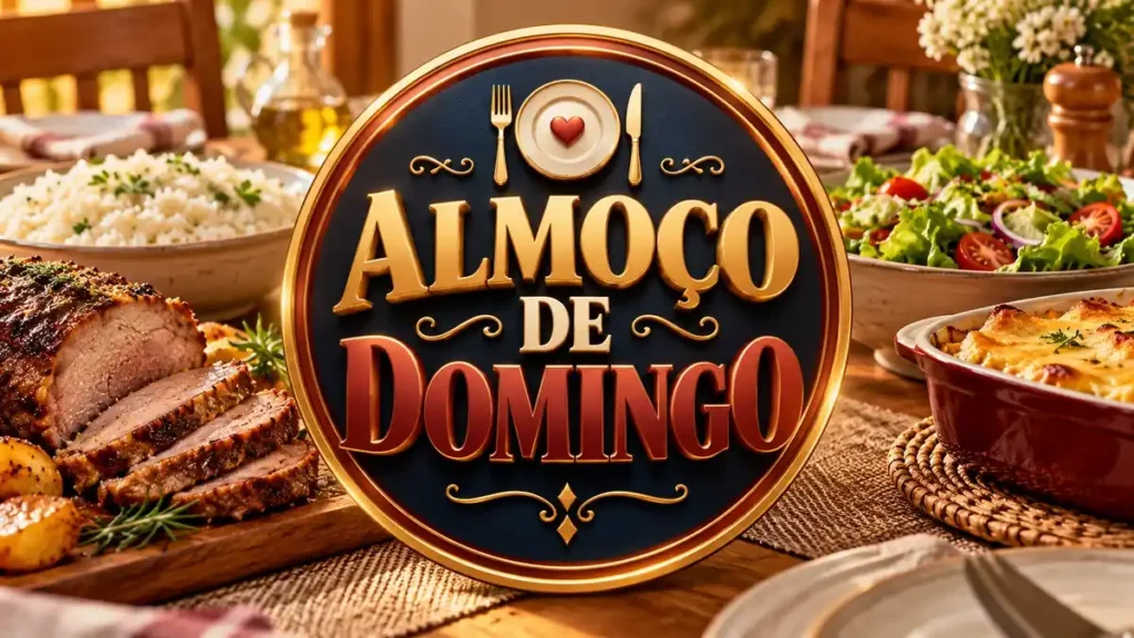 Arte ilustrativa 16:9 sobre almoço especial de domingo, categoria receitas, no AulaFocus