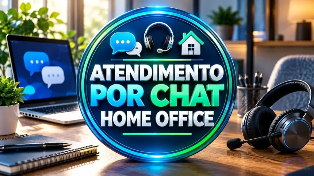 Arte ilustrativa 16:9 sobre atendimento por chat home office, categoria empregos, no AulaFocus