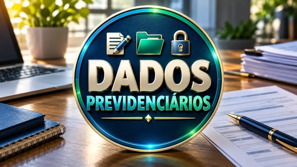 Arte ilustrativa 16:9 sobre atualização de dados previdenciários, categoria inss, no AulaFocus