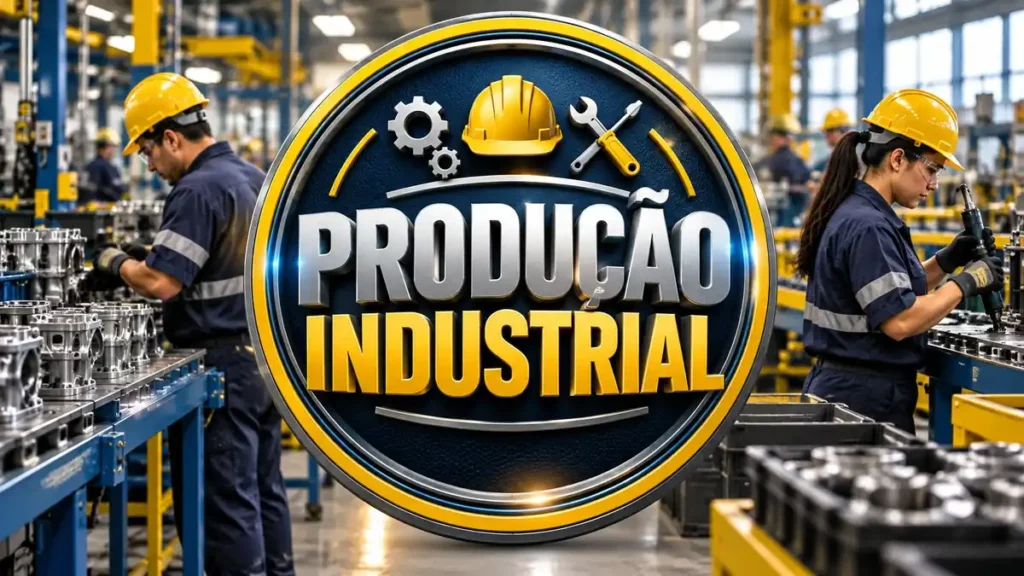 Arte ilustrativa 16:9 sobre auxiliar de produção industrial, categoria empregos, no AulaFocus