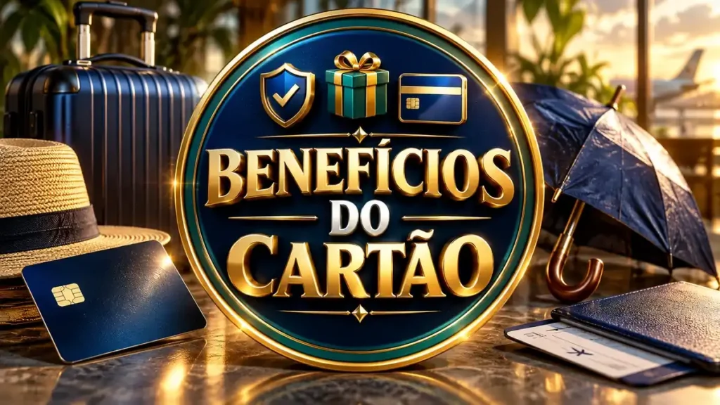 Arte ilustrativa 16:9 sobre benefícios e seguros do cartão, categoria cartão, no AulaFocus