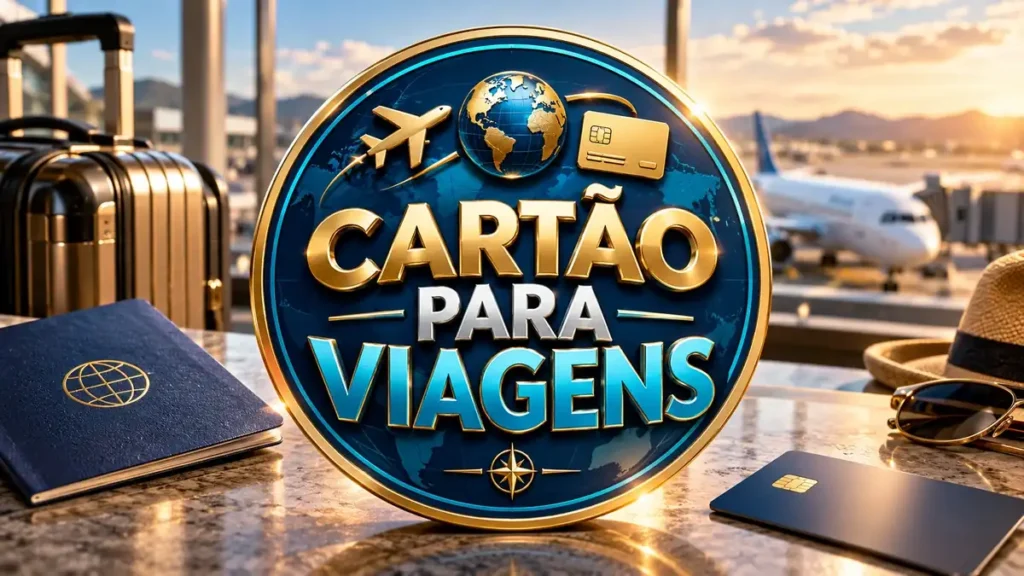 Arte ilustrativa 16:9 sobre cartão de crédito para viagem internacional, categoria cartão, no AulaFocus