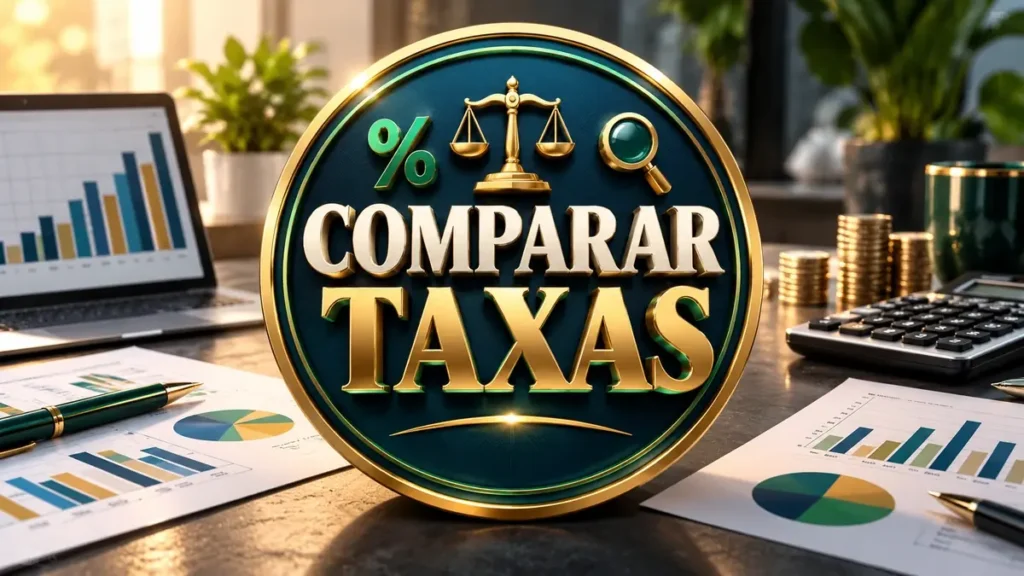 Arte ilustrativa 16:9 sobre como comparar taxas de investimento, categoria investimentos, no AulaFocus