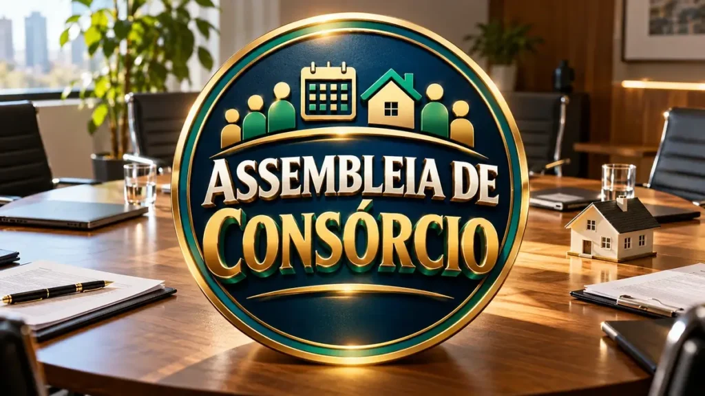 Arte ilustrativa 16:9 sobre como funciona assembleia de consórcio, categoria consórcios, no AulaFocus
