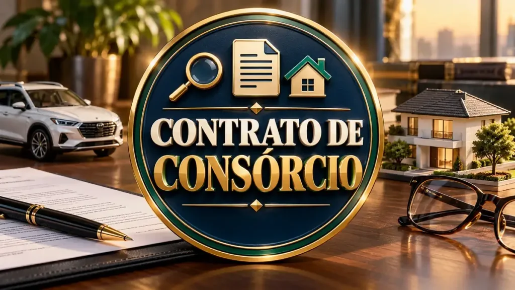 Arte ilustrativa 16:9 sobre como ler contrato de consórcio, categoria consórcios, no AulaFocus