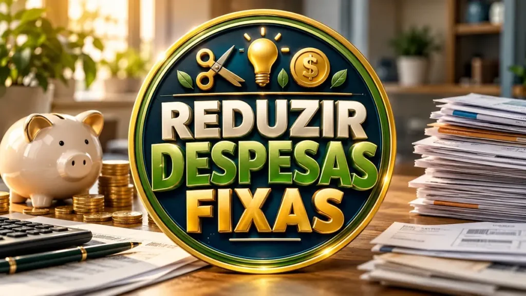 Arte ilustrativa 16:9 sobre como reduzir despesas fixas, categoria finanças, no AulaFocus