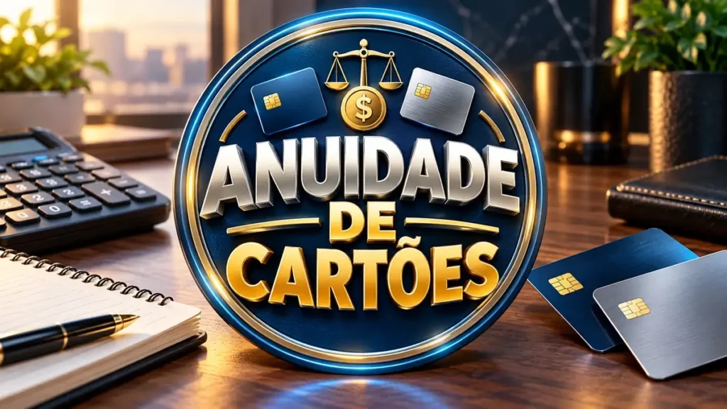 Arte ilustrativa 16:9 sobre comparativo de anuidade de cartões, categoria cartão, no AulaFocus