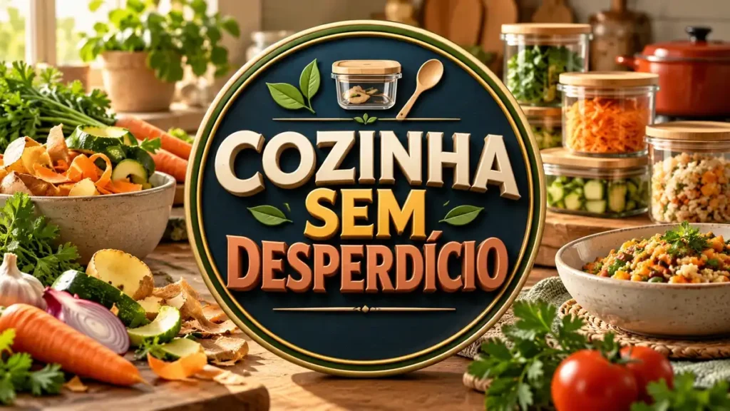 Arte ilustrativa 16:9 sobre cozinha econômica sem desperdício, categoria receitas, no AulaFocus