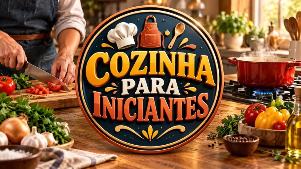 Arte ilustrativa 16:9 sobre cozinha para iniciantes, categoria receitas, no AulaFocus