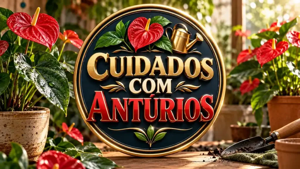 Arte ilustrativa 16:9 sobre cuidados com antúrios em casa, categoria jardim, no AulaFocus