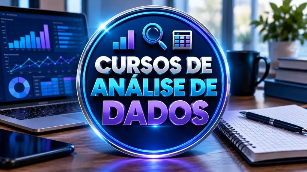 Arte ilustrativa 16:9 sobre cursos de análise de dados, categoria cursos, no AulaFocus