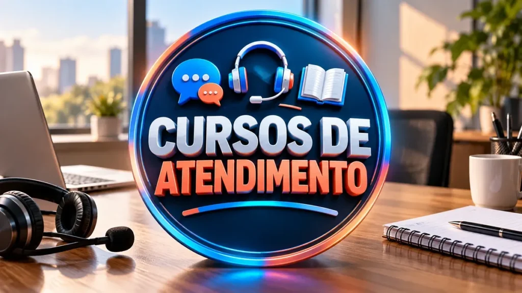 Arte ilustrativa 16:9 sobre cursos gratuitos de atendimento ao cliente, categoria cursos, no AulaFocus