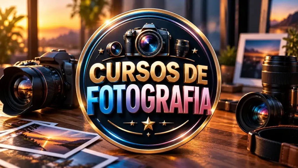 Arte ilustrativa 16:9 sobre cursos livres de fotografia, categoria cursos, no AulaFocus