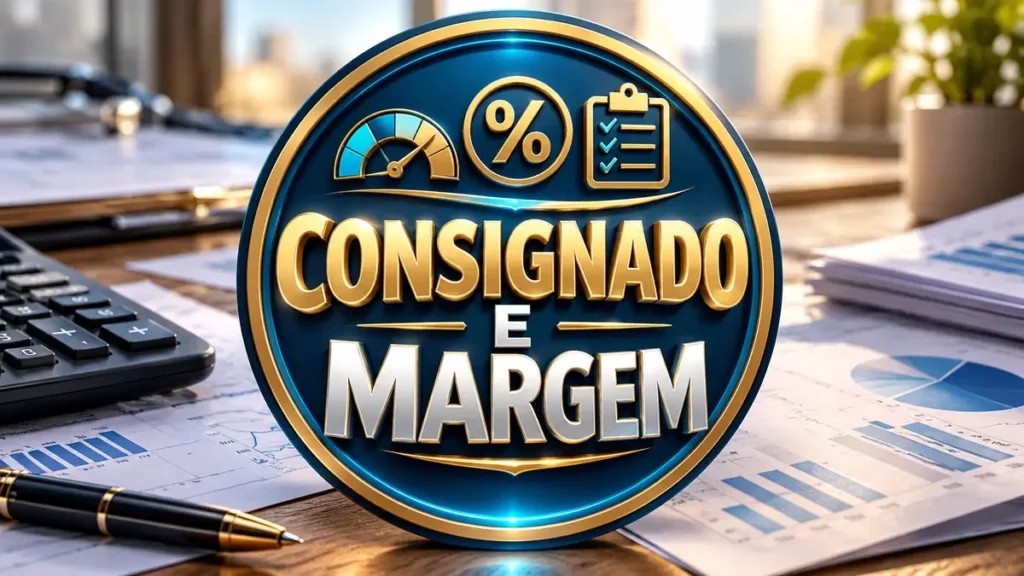 Arte ilustrativa 16:9 sobre desconto em folha de pagamento, categoria consignado, no AulaFocus