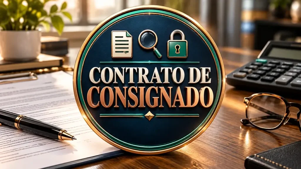 Arte ilustrativa 16:9 sobre direitos na contratação de consignado, categoria consignado, no AulaFocus