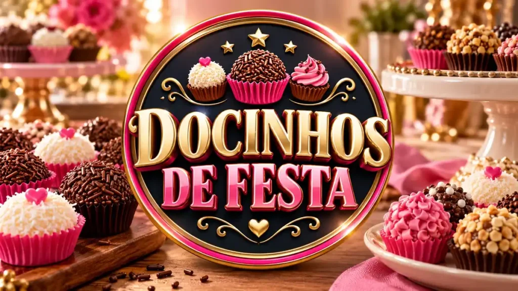 Arte ilustrativa 16:9 sobre docinhos para festas e encomendas, categoria receitas, no AulaFocus