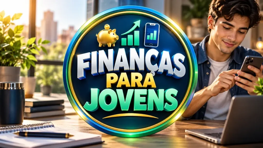 Arte ilustrativa 16:9 sobre educação financeira para jovens, categoria finanças, no AulaFocus