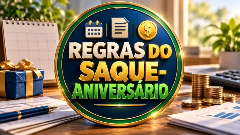 Arte ilustrativa 16:9 sobre entenda as regras do saque-aniversário, categoria fgts, no AulaFocus