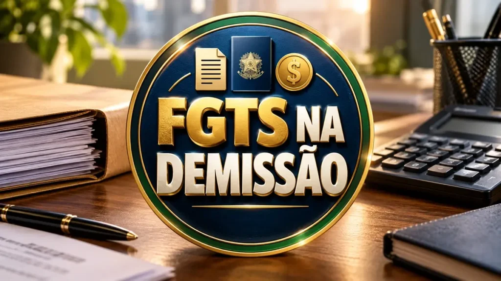 Arte ilustrativa 16:9 sobre fgts em caso de demissão, categoria fgts, no AulaFocus