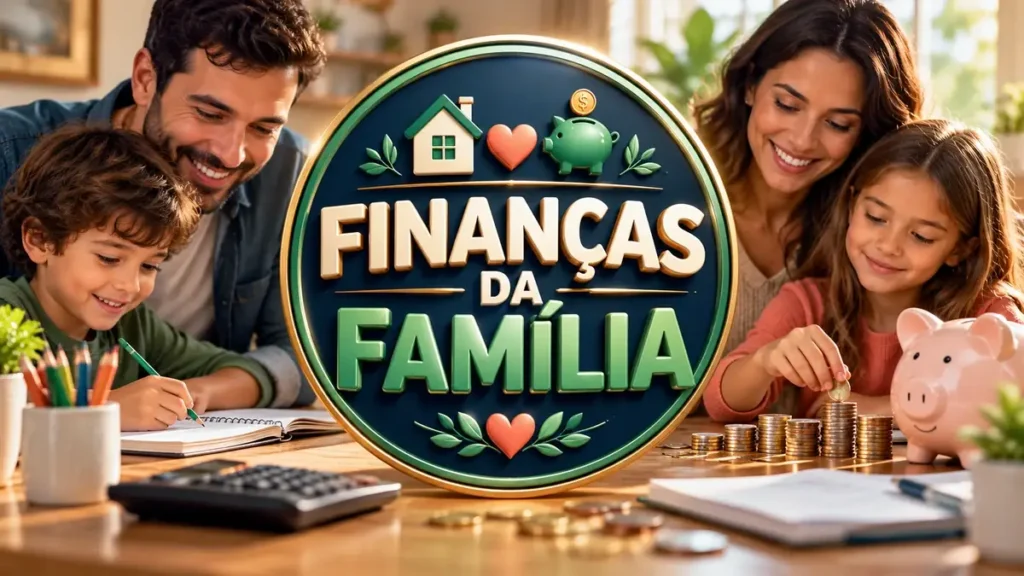 Arte ilustrativa 16:9 sobre finanças da família com crianças, categoria finanças, no AulaFocus