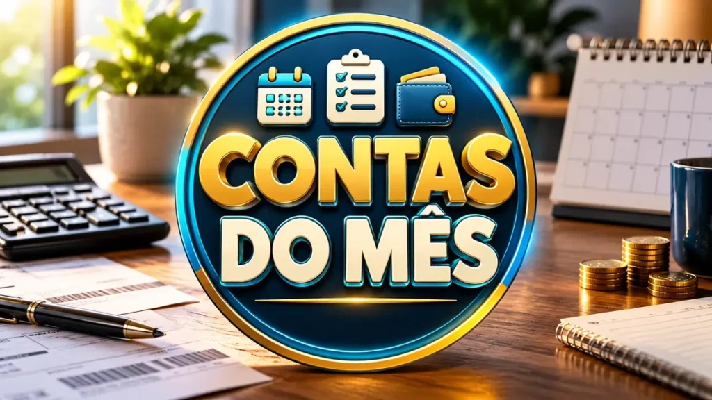 Arte ilustrativa 16:9 sobre organização das contas do mês, categoria finanças, no AulaFocus