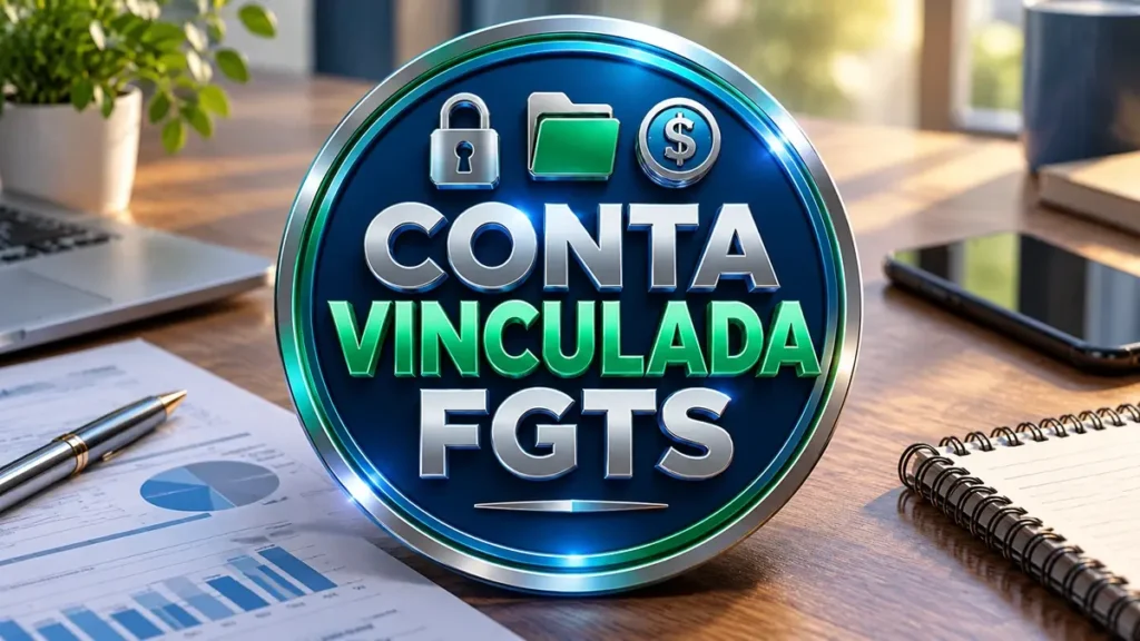 Arte ilustrativa 16:9 sobre orientações sobre conta vinculada, categoria fgts, no AulaFocus