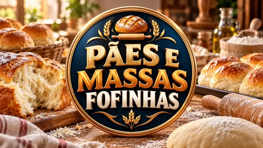 Arte ilustrativa 16:9 sobre pães caseiros e massas fofinhas, categoria receitas, no AulaFocus