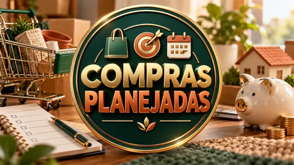 Arte ilustrativa 16:9 sobre planejamento de compras grandes, categoria finanças, no AulaFocus