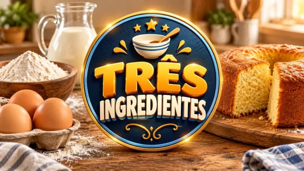 Arte ilustrativa 16:9 sobre receitas com apenas três ingredientes, categoria receitas, no AulaFocus