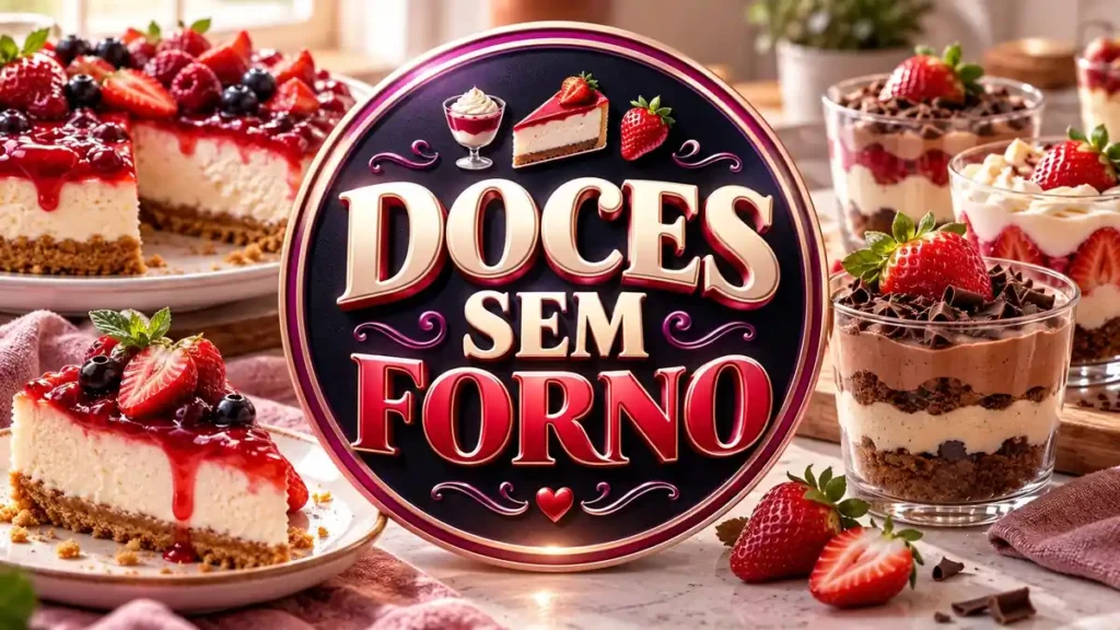 Arte ilustrativa 16:9 sobre receitas doces sem forno, categoria receitas, no AulaFocus