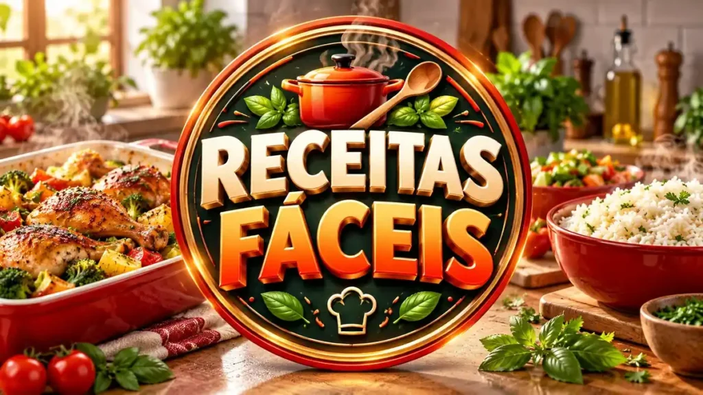 Arte ilustrativa 16:9 sobre receitas fáceis para o dia a dia, categoria receitas, no AulaFocus