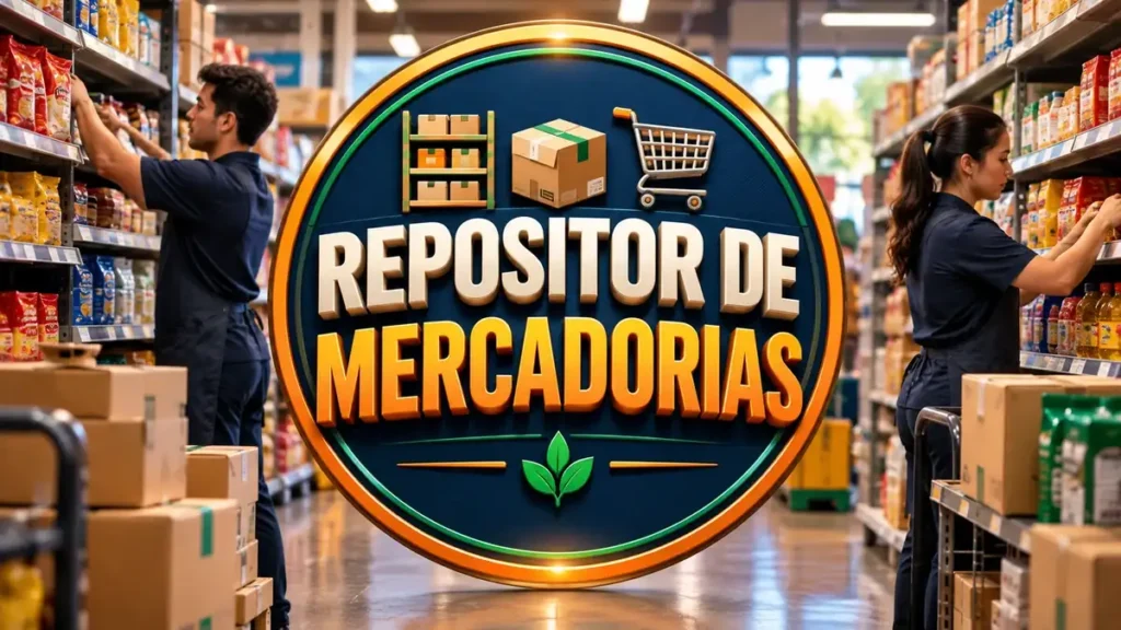 Arte ilustrativa 16:9 sobre repositor de mercadorias em lojas, categoria empregos, no AulaFocus