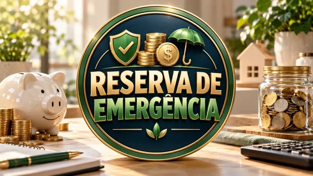 Arte ilustrativa 16:9 sobre reserva de emergência familiar, categoria finanças, no AulaFocus