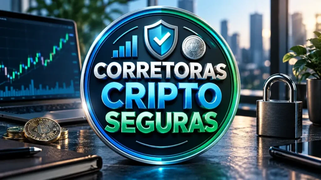 Arte ilustrativa 16:9 sobre segurança em corretoras cripto, categoria criptos, no AulaFocus