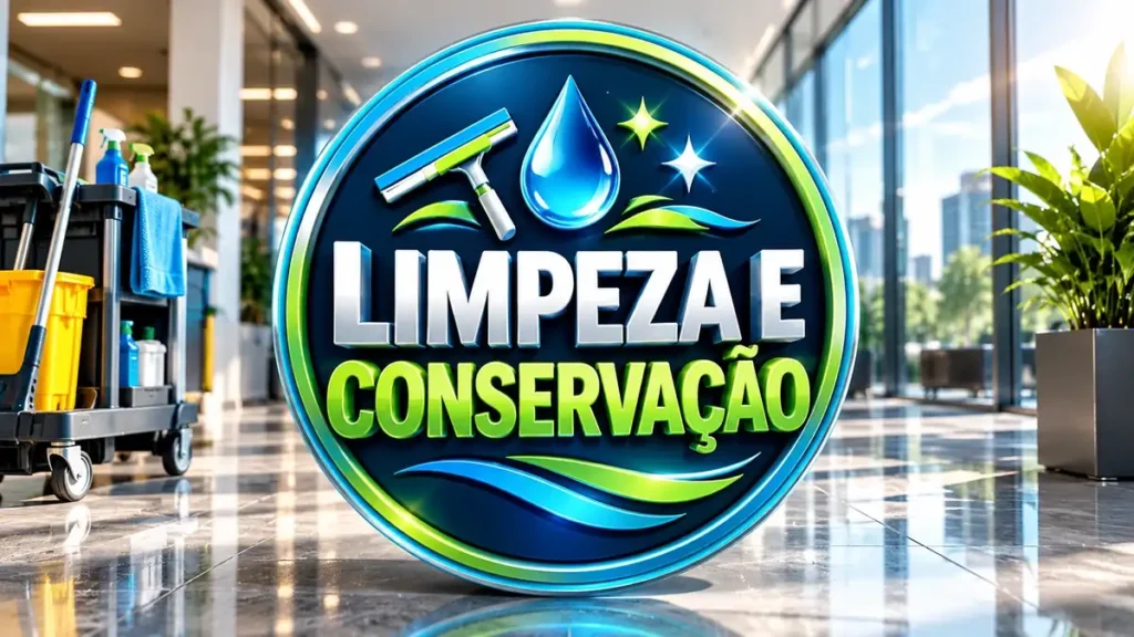 Arte ilustrativa 16:9 sobre serviços de limpeza e conservação, categoria empregos, no AulaFocus