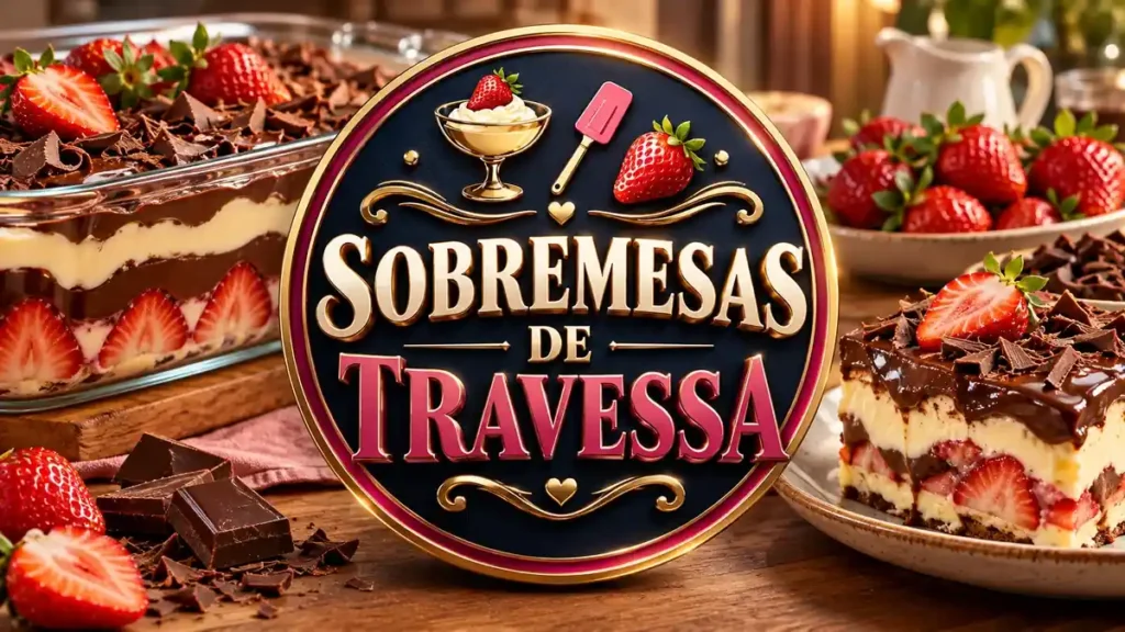 Arte ilustrativa 16:9 sobre sobremesas de travessa cremosas, categoria receitas, no AulaFocus