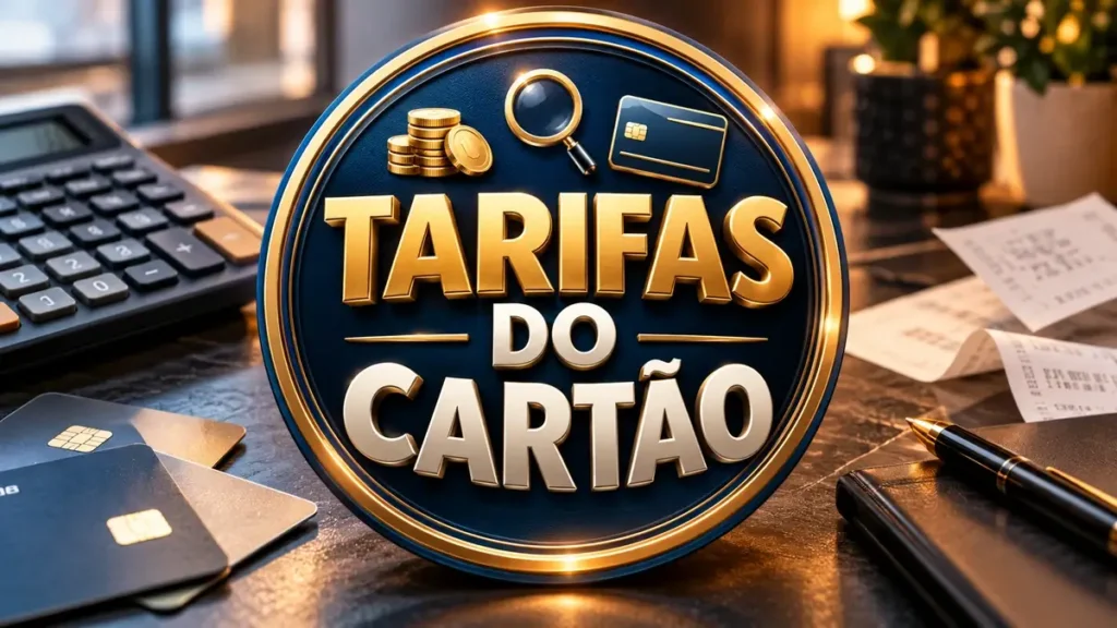 Arte ilustrativa 16:9 sobre tarifas e encargos do cartão, categoria cartão, no AulaFocus