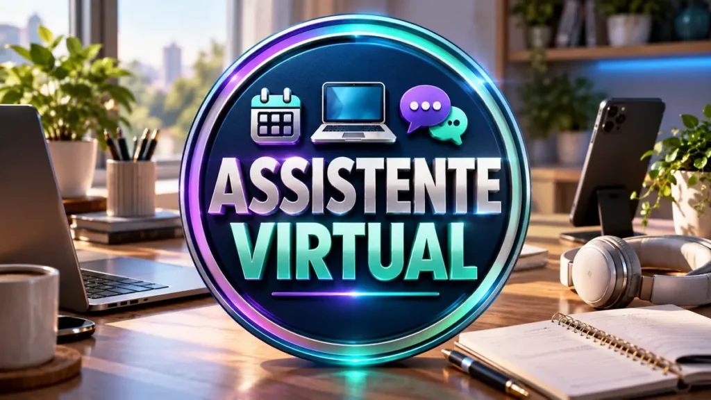 Arte ilustrativa 16:9 sobre vagas de assistente virtual, categoria empregos, no AulaFocus