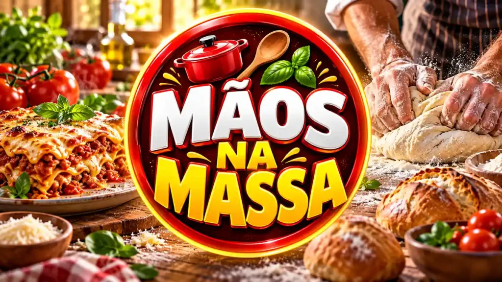 Ilustração editorial do tema Mãos na Massa com pratos caseiros em ambiente de cozinha