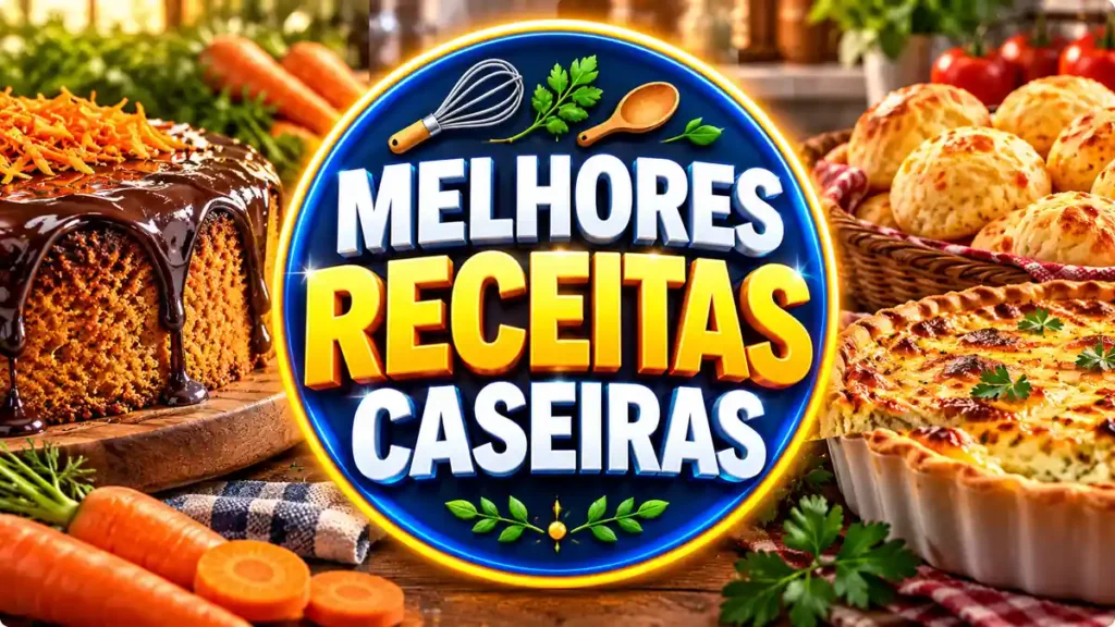 Ilustração editorial do tema Melhores Receitas Caseiras com pratos caseiros em ambiente de cozinha