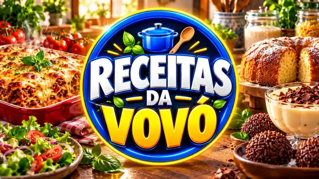 Ilustração editorial do tema Receitas da Vovó com pratos caseiros em ambiente de cozinha